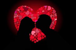 Silhouettes Of Lovers Kissing Stock Images