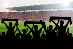 Silhouettes Of Soccer Fans In A Match And Spectators At Football Royalty Free Stock Photo