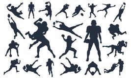 Silhouettes set American Football Players, vector pack, various pose set, super bowl, American football player vector illustration stock illustration Silhouettes set American Football Players, vector pack, various pose set, super bowl, American football player vector illustration stock illustration