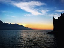 Silhoutte do castelo Sion imagens de stock Silhoutte do castelo Sion imagens de stock