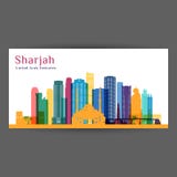Silhueta da arquitetura da cidade de Sharjah Skyline colorida ilustração royalty free Silhueta da arquitetura da cidade de Sharjah Skyline colorida ilustração royalty free