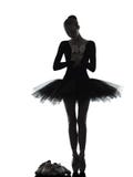 Silhueta da dança do dançarino de bailado da bailarina da jovem mulher fotografia de stock royalty free Silhueta da dança do dançarino de bailado da bailarina da jovem mulher fotografia de stock royalty free