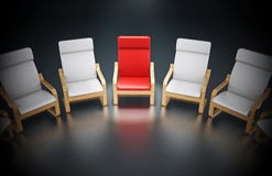 Silla moderna roja de la TV que se coloca hacia fuera entre sillas grises ilustración 3D libre illustration Silla moderna roja de la TV que se coloca hacia fuera entre sillas grises ilustración 3D libre illustration