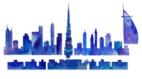 Silueta de la acuarela de Dubai ilustración del vector Silueta de la acuarela de Dubai ilustración del vector