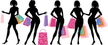 Silueta de la muchacha de compras Imagenes de archivo Silueta de la muchacha de compras Imagenes de archivo