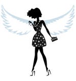Silueta de una mujer joven con Angel Wings stock de ilustración Silueta de una mujer joven con Angel Wings stock de ilustración
