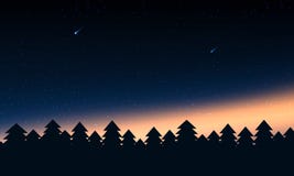 Siluetas del bosque con las luces y la estrella de la aurora stock de ilustración Siluetas del bosque con las luces y la estrella de la aurora stock de ilustración