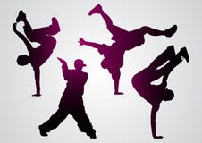 Siluetas del negro de Breakdancers stock de ilustración Siluetas del negro de Breakdancers stock de ilustración