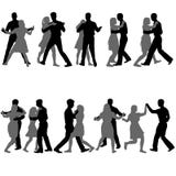 Siluetas determinadas negras que bailan el hombre y a la mujer en el fondo blanco stock de ilustración Siluetas determinadas negras que bailan el hombre y a la mujer en el fondo blanco stock de ilustración