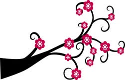Siluetta decorativa dell'albero del ramo con il fiore rosso royalty illustrazione gratis Siluetta decorativa dell'albero del ramo con il fiore rosso royalty illustrazione gratis