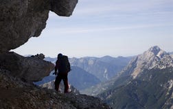 Siluetta dell'alpinista Immagini Stock