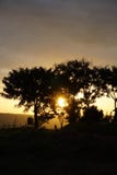 Siluetta dell'uomo che cammina verso il tramonto immagine stock libera da diritti Siluetta dell'uomo che cammina verso il tramonto immagine stock libera da diritti