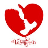 Siluetta della donna e dell'uomo faccia a faccia vettore nel †rosso del cuore « illustrazione di stock Siluetta della donna e dell'uomo faccia a faccia vettore nel †rosso del cuore « illustrazione di stock