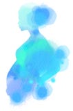 Siluetta della donna incinta più colore di acqua astratto dipinto vangata illustrazione di stock Siluetta della donna incinta più colore di acqua astratto dipinto vangata illustrazione di stock