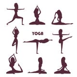 Siluette della femmina di esercizi e di meditazione di yoga illustrazione vettoriale Siluette della femmina di esercizi e di meditazione di yoga illustrazione vettoriale