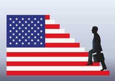 Simbolo di successo con un uomo che scala la bandiera americana royalty illustrazione gratis Simbolo di successo con un uomo che scala la bandiera americana royalty illustrazione gratis