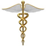 Simbolo medico del caduceus dorato illustrazione di stock Simbolo medico del caduceus dorato illustrazione di stock