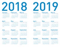 Simple Blue Calendar for years 2018 and 2019 stock illustration Simple Blue Calendar for years 2018 and 2019 stock illustration