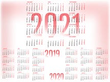 Simple Calendar template for 2019, 2020 and 2021. Week starts from Monday. royalty free illustration Simple Calendar template for 2019, 2020 and 2021. Week starts from Monday. royalty free illustration