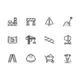 Simple set symbols building construction and engineering line icon. Contains such icon brick wall, worker, builder royalty free illustration Simple set symbols building construction and engineering line icon. Contains such icon brick wall, worker, builder royalty free illustration