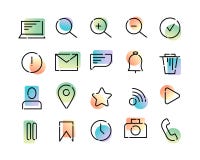 Simple set of vector icons on the theme of web and app. Black dotted lines and colorful modern gradient on a white background. royalty free illustration Simple set of vector icons on the theme of web and app. Black dotted lines and colorful modern gradient on a white background. royalty free illustration