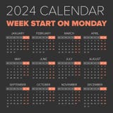 2024 Year Calendar Isolated On White Background Vector Stock Vector