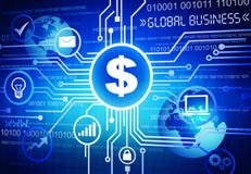 Sinal de dólar com conceito do negócio global ilustração stock Sinal de dólar com conceito do negócio global ilustração stock