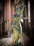 Sinful church conceptual idea with Lady of justice royalty free stock photo Sinful church conceptual idea with Lady of justice royalty free stock photo