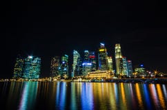 Singapore city skyline view of business district in the night ti. Me, with beautiful water reflections Stock Images Singapore city skyline view of business district in the night ti. Me, with beautiful water reflections Stock Images