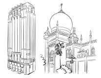 Singapore Famous Mosque and Architecture Landmarks royalty free illustration Singapore Famous Mosque and Architecture Landmarks royalty free illustration