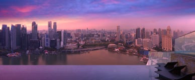 Singapore skyline from Sky pool, violet dust royalty free stock photos Singapore skyline from Sky pool, violet dust royalty free stock photos