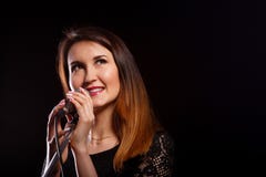 Singing girl on black background