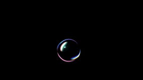 Single Soap Bubble Fly Up and Burst on a Black Background. Beautiful 3d Animation Ultra HD 4K 3840x2160