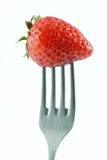 Single Strawberry On Fork Royalty Free Stock Photos