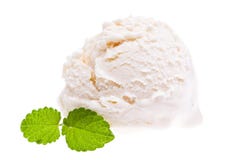 Single white ice cream scoop with a mint leaf isolated on white background stock image Single white ice cream scoop with a mint leaf isolated on white background stock image