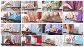 Sirva la pantalla táctil de la mano en la PC digital moderna de la tablilla Sirva la pantalla táctil de la mano en la PC digital moderna de la tablilla