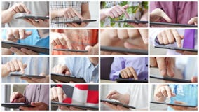 Sirva la pantalla táctil de la mano en la PC digital moderna de la tablilla Sirva la pantalla táctil de la mano en la PC digital moderna de la tablilla