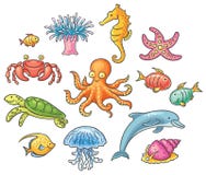 Sistema de animales de mar de la historieta Sistema de animales de mar de la historieta