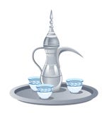 Sistema de café árabe con el dallah, tres tazas stock de ilustración Sistema de café árabe con el dallah, tres tazas stock de ilustración