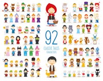 Sistema de 92 caracteres clásicos de los cuentos en estilo de la historieta ilustración del vector Sistema de 92 caracteres clásicos de los cuentos en estilo de la historieta ilustración del vector