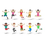 Sistema de diez niños felices con el ejemplo del vector de posición del salto ilustración del vector Sistema de diez niños felices con el ejemplo del vector de posición del salto ilustración del vector