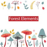Sistema de elementos del bosque del vector Setas, bayas, hojas y él stock de ilustración Sistema de elementos del bosque del vector Setas, bayas, hojas y él stock de ilustración