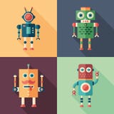 Sistema de iconos cuadrados planos de los robots inteligentes con las sombras largas stock de ilustración Sistema de iconos cuadrados planos de los robots inteligentes con las sombras largas stock de ilustración