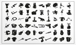 Sistema de iconos del vector en objetos diarios de un tema en blanco y negro ilustración del vector Sistema de iconos del vector en objetos diarios de un tema en blanco y negro ilustración del vector