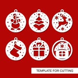 Sistema de las decoraciones de la Navidad - bolas con un árbol de navidad, un muñeco de nieve, ciervos, un regalo, un calcetín y libre illustration Sistema de las decoraciones de la Navidad - bolas con un árbol de navidad, un muñeco de nieve, ciervos, un regalo, un calcetín y libre illustration
