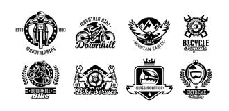 Sistema de logotipos, bici de montaña Bicicleta, corredor, águila, reparación, servicio, en declive, freeride Ilustración del vec stock de ilustración Sistema de logotipos, bici de montaña Bicicleta, corredor, águila, reparación, servicio, en declive, freeride Ilustración del vec stock de ilustración