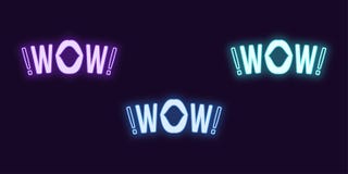 Sistema de ne?n del icono de la frase del wow Texto que brilla intensamente del vector stock de ilustración Sistema de ne?n del icono de la frase del wow Texto que brilla intensamente del vector stock de ilustración