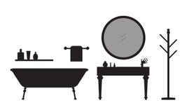 Sistema de siluetas del equipo y de los accesorios del cuarto de baño con a libre illustration Sistema de siluetas del equipo y de los accesorios del cuarto de baño con a libre illustration