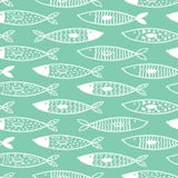Sistema decorativo de los pescados blancos del vector inconsútil del modelo del atún stock de ilustración Sistema decorativo de los pescados blancos del vector inconsútil del modelo del atún stock de ilustración