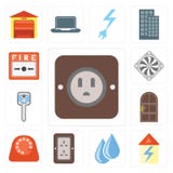 Sistema del enchufe, hogar, agua, dial, puerta, llave elegante, refrigerador, al del fuego libre illustration Sistema del enchufe, hogar, agua, dial, puerta, llave elegante, refrigerador, al del fuego libre illustration